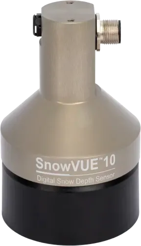 The SnowVue™10 is a digital, ultrasonic snow-depth sensor that provides continuous and accurate snow-depth measurements with its advanced spectrum analysis and best-in-class, wide-band transducer. With its low-power requirement and low-maintenance design, the SnowVue 10 is suitable for most alpine and remote installations. The SnowVue 10 also features Campbell Scientific’s total uptime diagnostic package to provide you with critical sensor performance measurements such as internal humidity, temperature, sensor level (tilt), measurement quality, and incoming voltage. An external air temperature sensor is required to correct for the changes in sound velocity due to changes in temperature.

