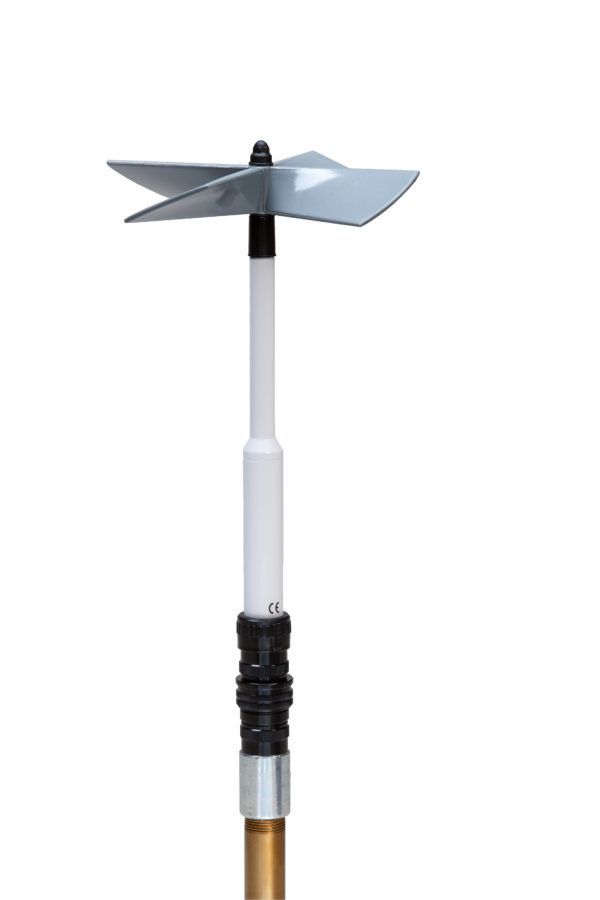 The YOUNG  **Model 27106 Gill Propeller Anemometer (EPS)** utilizes a fast response helicoid propeller and high quality tach-generator transducer to produce a DC voltage that is linearly proportional to air velocity.  Airflow from any direction may be measured, however, the propeller responds only to the component of the air flow which is parallel to its axis of rotation.  Off-axis response closely approximates a cosine curve with appropriate polarity.  With perpendicular air flow the propeller will not rotate.  The output signal is suitable for a wide range of signal translators and data logging devices.  The standard Model 27106 with expanded polystyrene (EPS) propeller offers maximum sensitivity at low wind speeds.

The **YOUNG Model 27106D Gill Propeller Anemometer (EPS)** is a modified version of the Model 27106.  It utilizes an optical encoder to produce a square wave, pulsed output, with frequency proportional to wind speed.